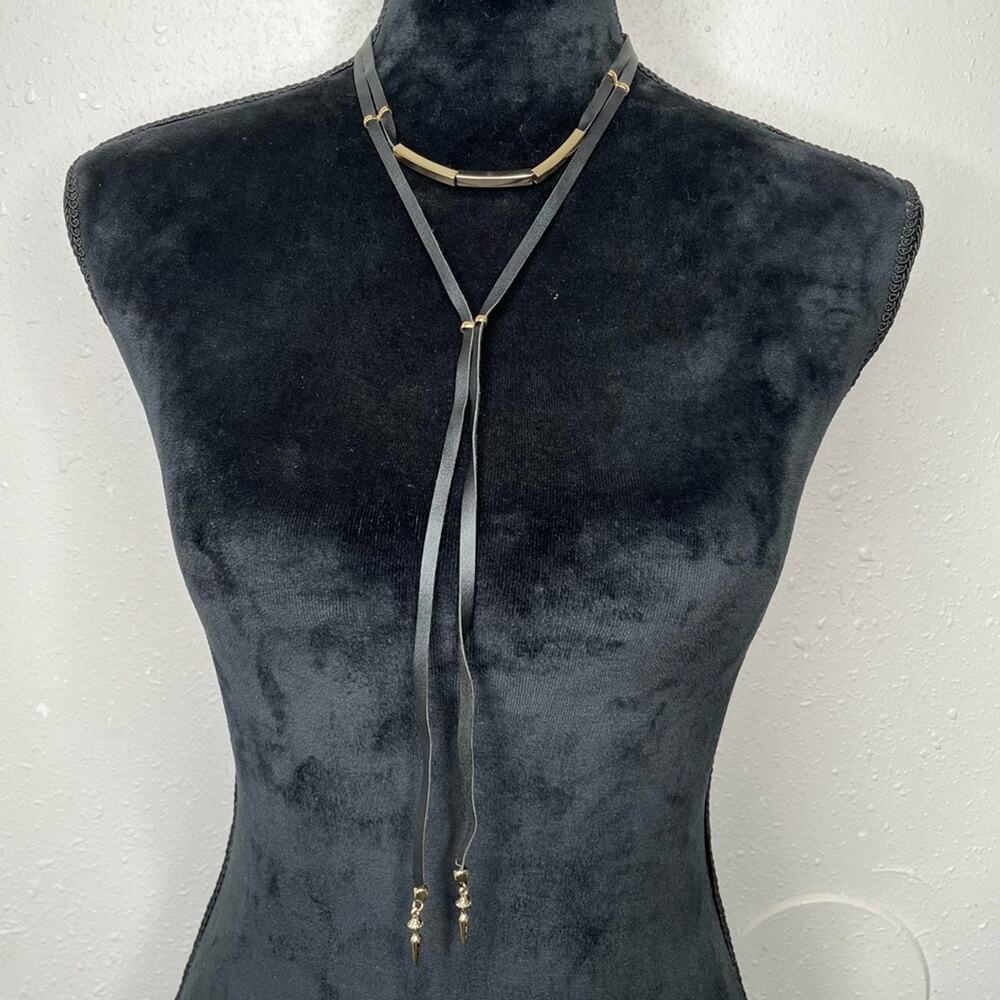 Ettika Black Suede Wrap Choker Necklace Gold Accent